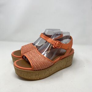 FitFlop Sandals Womens Size 9 Orange Eloise Cork-Wrap Woven Back-Strap Wedge